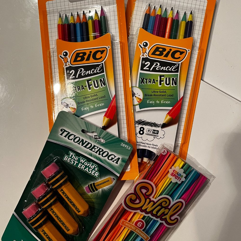 Bic Pencils and‎ Novelty Erasers (Mixed Lot / New / home /x)